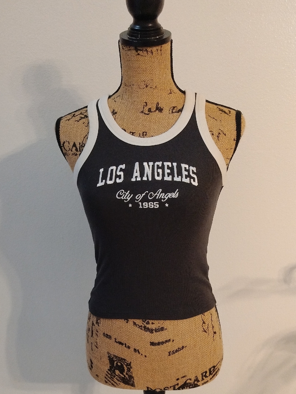 Los Angeles Embroidered Graphic Ribbed Tank Top - Black